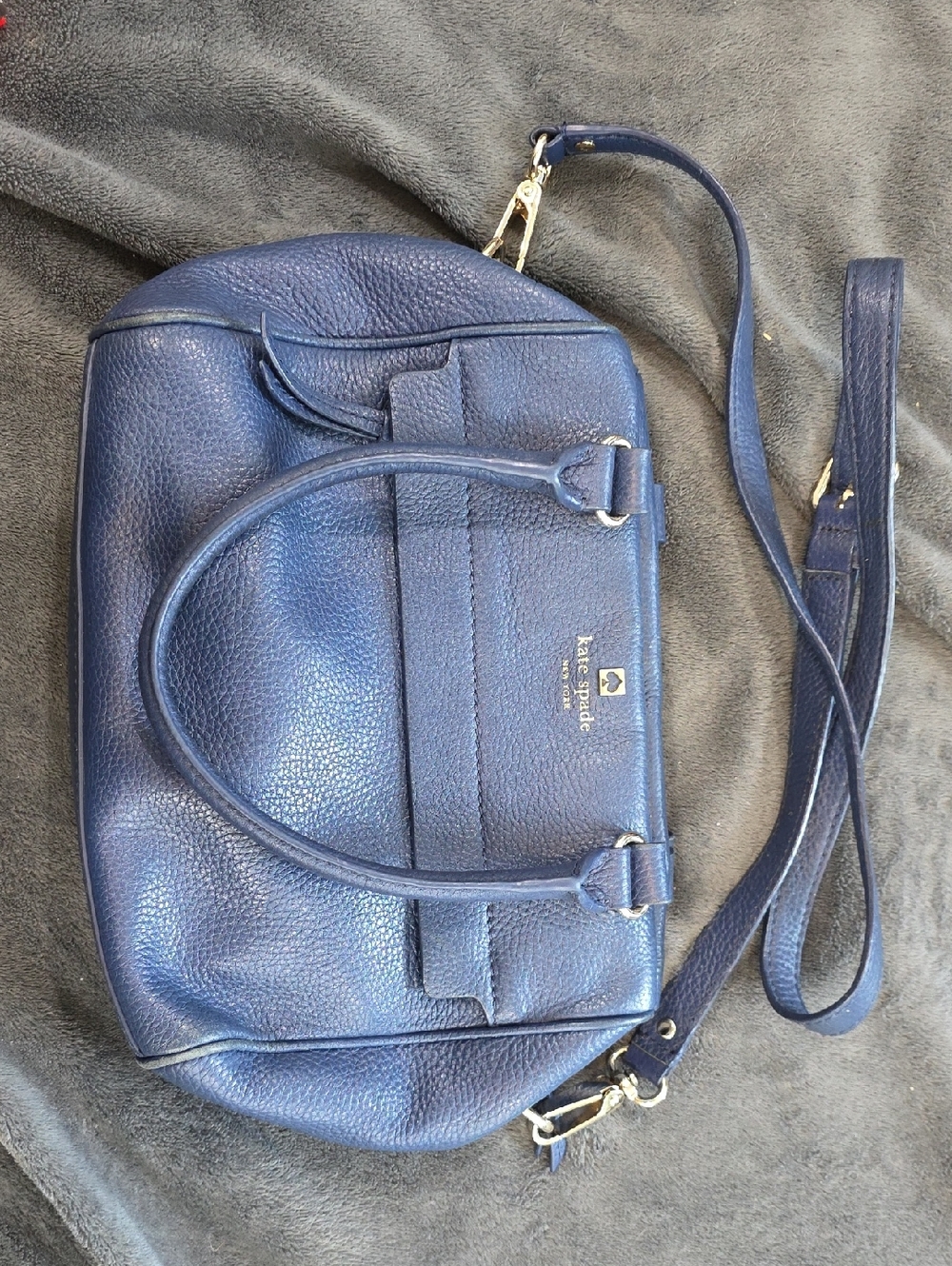 kate spade navy pebbled leather satchel with gold hardware